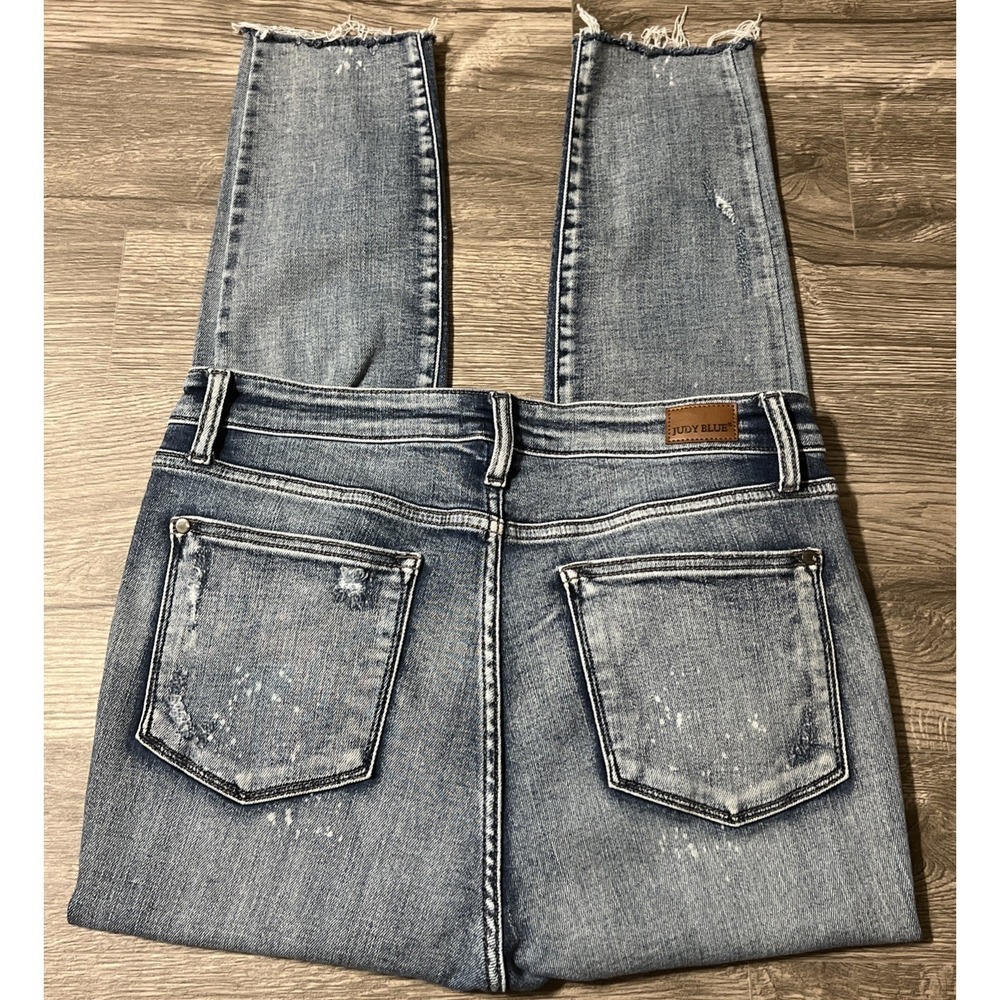 Judy Blue High Rise ButtonFly Destroyed Splatter Skinny Jeans SZ 11/30 (32x26) - Picture 3 of 12